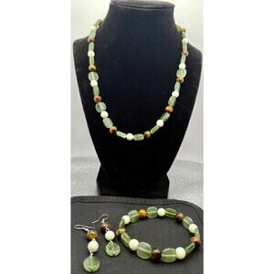 Beaded Tiger Eye Necklace, Earrings and Bracelet set